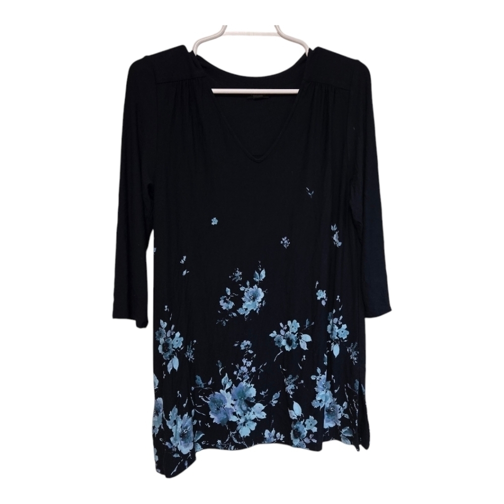 J Jill Wearever Blue Floral Tunic Top Small Soft Stretch Knit